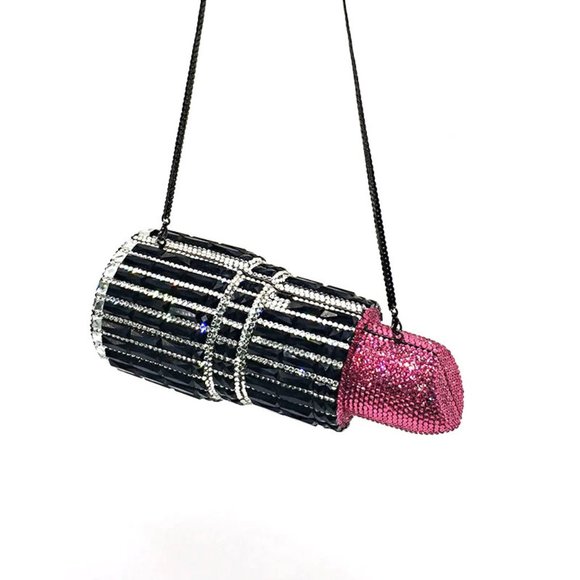 Lipstick Shaped Crystal Clutch Evening Bag Purse SILVER/RED NWT - Picture 9 of 10